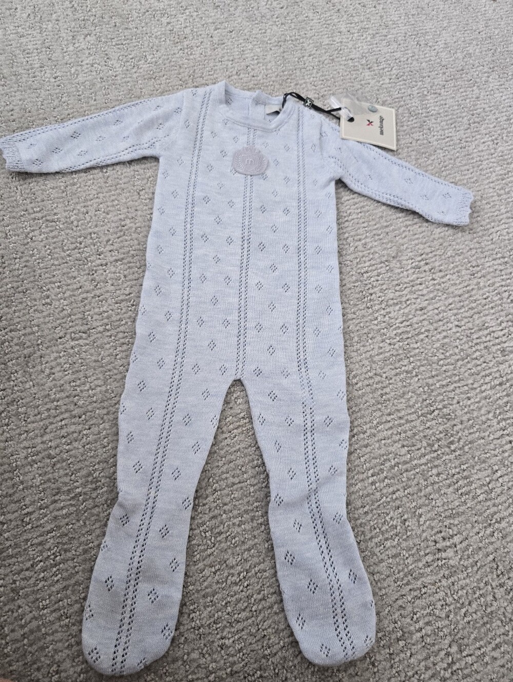 Melange Light Blue Knit Footed One-Piece